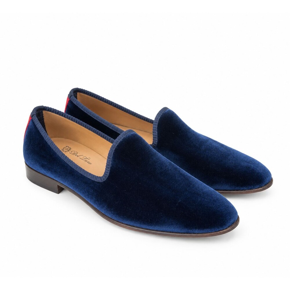 Del Toro Navy Blue Velvet Loafers Luxury Italian Dress Shoes Mens 11 Italy